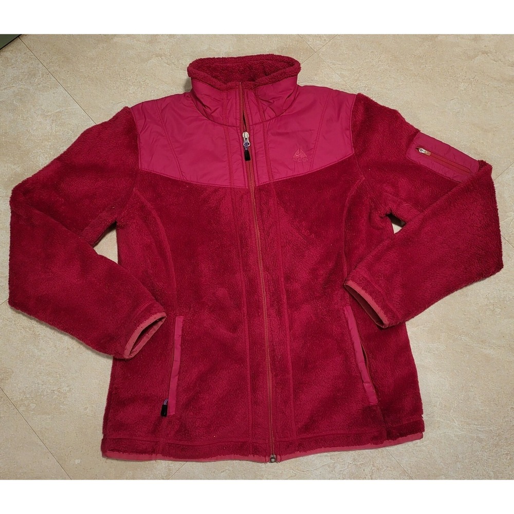 VTG Nike ACG Womens Fleece Deep Pile Full Zip Sweatshirt Jacket Maroon M Medium
